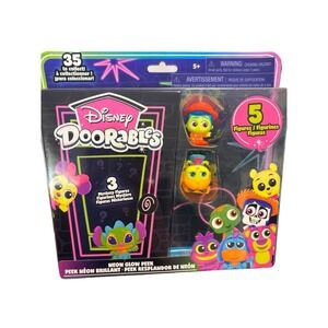 Disney Doorables Neon Glow Pack, 5 Figures 🔥Blacklight‎ 🔥 Woody+Alice+3